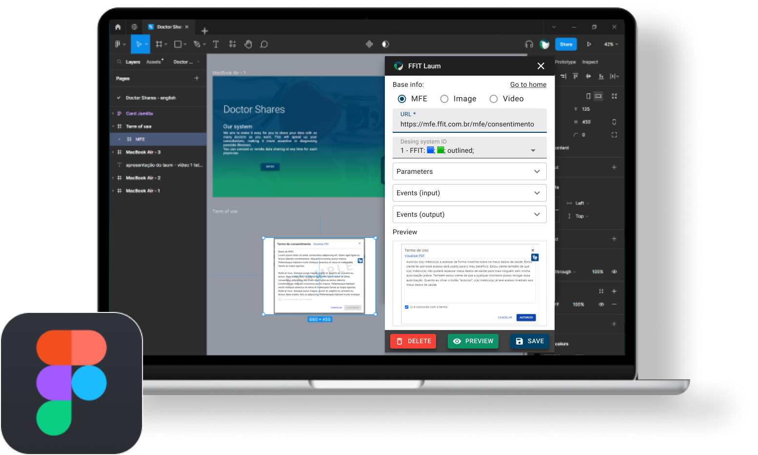 Visualização das configurações de MFE usando o plugin FFIT Laum no Figma